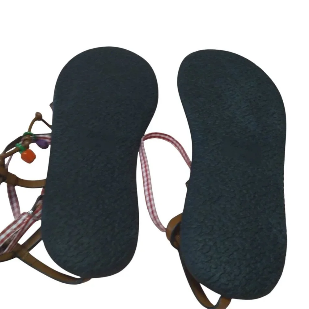 Zara Women’s Size 39 Brown Flat Thong Sandals Strappy Charms Boho Travel  Hippie